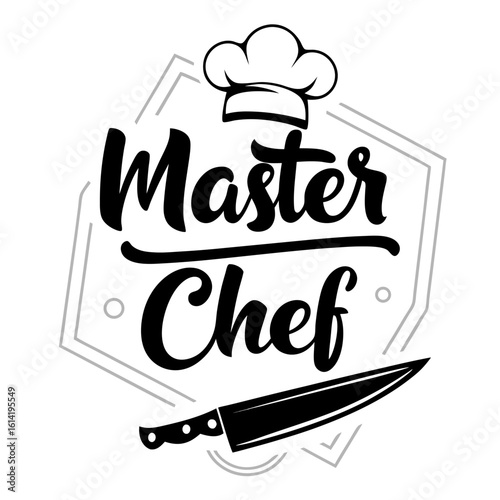 Vector art of a master chef logo with knife and chefs hat