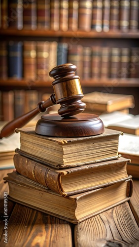 Gavel on books in library setting