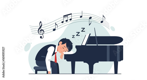 Man Fell Asleep While Playing The Piano Exhausted Performing Dreamy Classical