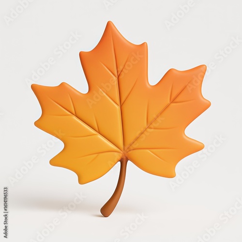 Cute 3D Orange Maple Leaf on White Background, Autumn Season Illustration