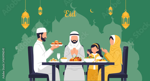 Muslim Family Celebrates Eid Al-Fitr, Share Traditional Meal Together in Harmony