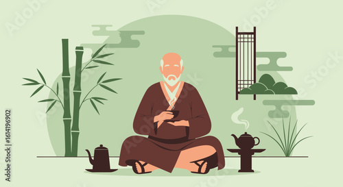 Peaceful Meditation Scene Depicting Serenity And Harmony In Traditional Setting