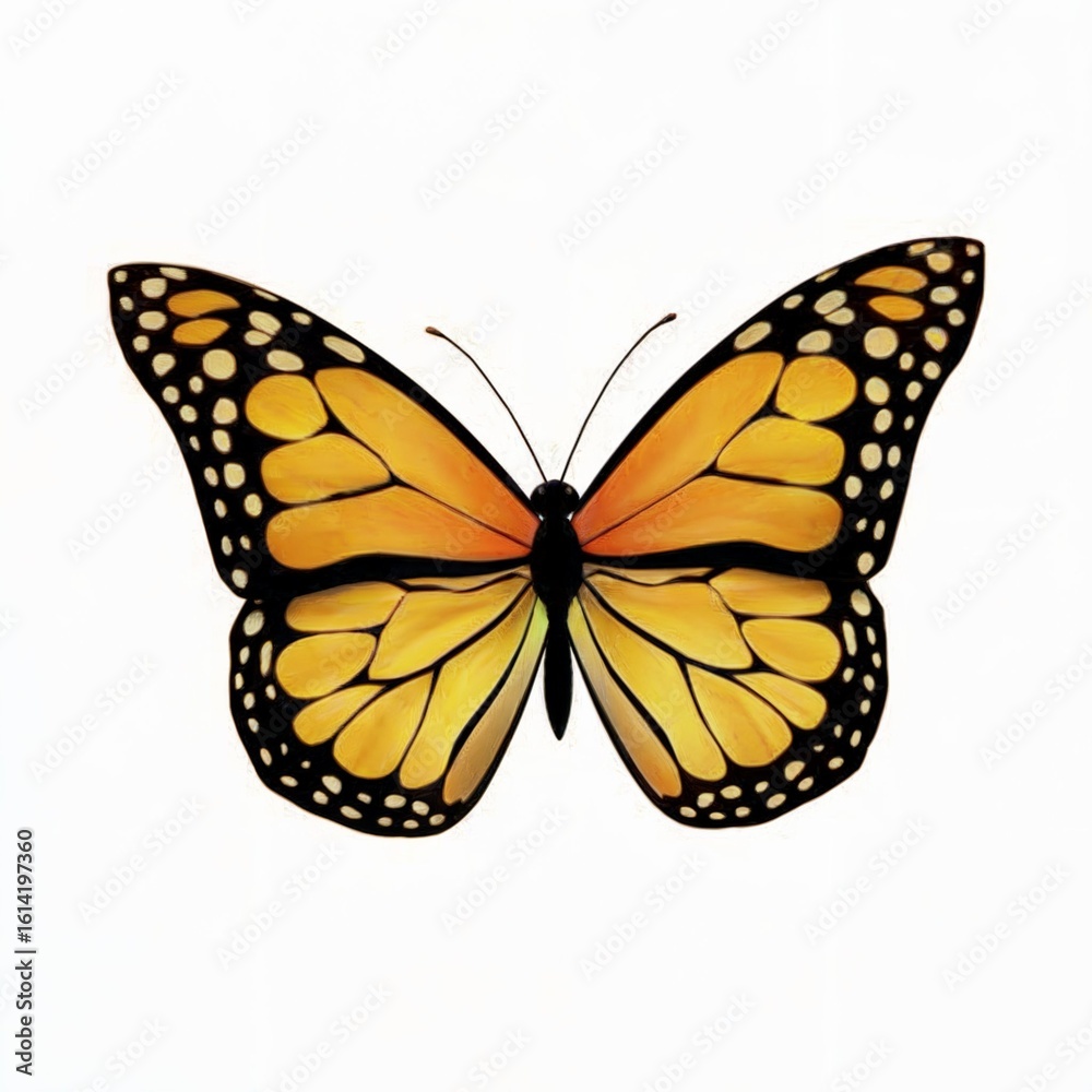 Fototapeta premium A 3D render of a vibrant orange butterfly with intricate black patterns along the edges and tips of its wings