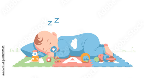 Peaceful Slumber Little One Asleep With Toys Illustration Stock Image