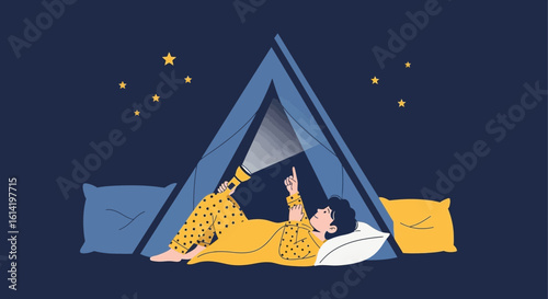 Person With Flashlight In Tent Watching Stars At Night Adventure Trip
