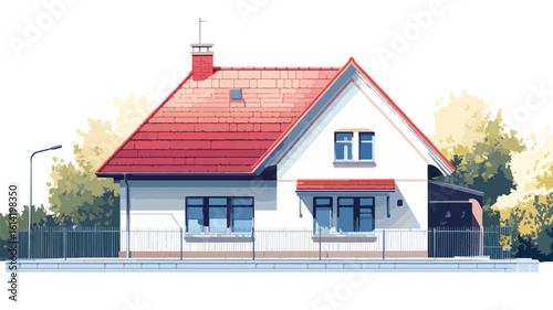 Modern Suburban House Red Roof Architecture