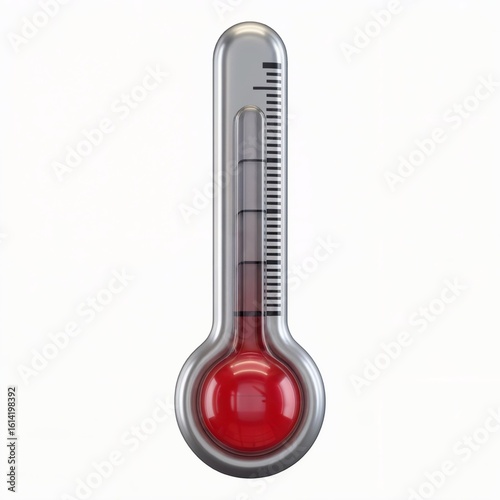 Silver thermometer with red liquid on white background