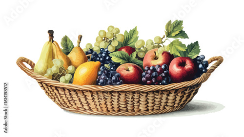 Fruit Basket Illustration on White Background