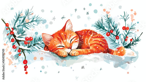 Festive Winter Cat Snow Scene