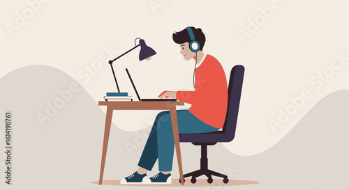 Remote Worker Immersed In Digital Tasks At Home For Job or Study