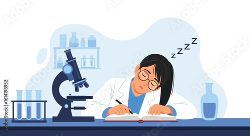 Scientist Falling Asleep While Studying In a Research Laboratory