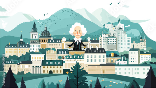 Mozart Caricature Vector Illustration House