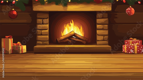 Rustic Christmas Fireplace Table Decor Background