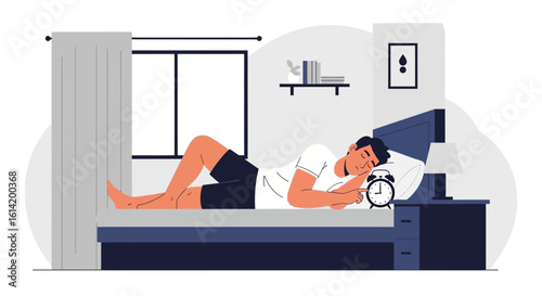 Snoozing Alarm Clock On Nightstand In Bedroom Wakeup Concept