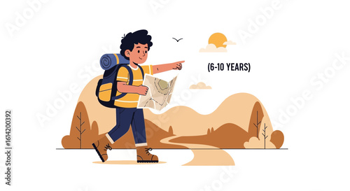 Young Adventurer Exploring Nature With Map And Backpack Illustration