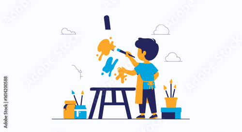 Young Artist Immersed In Creative Painting Experience And Expressing Imagination