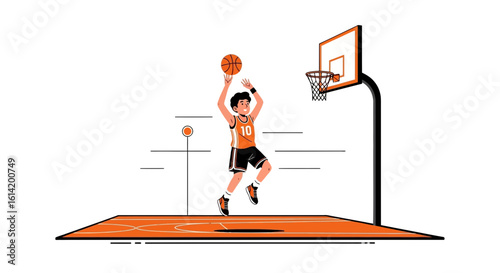 Young Athlete Performing a Basketball Jump Shot in an Indoor Court