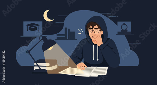 Tired Student Studying Late Night Exhausted Before Exams Sleepy Exam Preparation