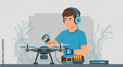 Young Engineer Controls a Modern Drone Using Headphones and an Electronic Pen