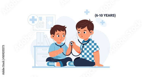 Two Young Boys Engaged In Imaginative Doctor Play With A Stethoscope