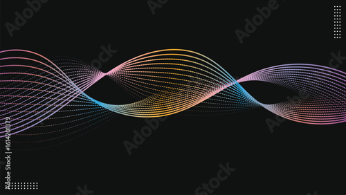 Abstract modern colorful gradient lines waves on black background.
