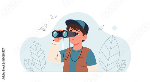 Young Explorer Views Wildlife Through Binoculars On A Nature Outing