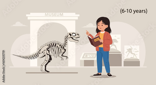 Young Girl Discovering Prehistoric History At The Natural History Museum