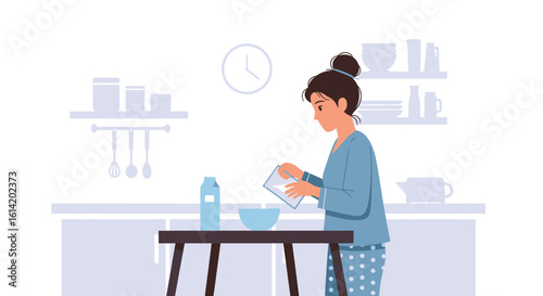 Woman Preparing Breakfast In The Kitchen During A Morning Routine