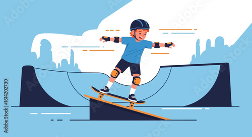 Young Skateboarder Performing Tricks at Skatepark With Protective Gear On