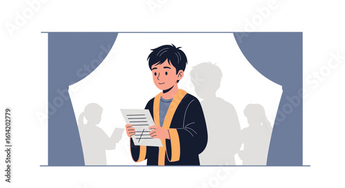 Young Speaker Delivering A Graduation Speech On The Stage Before Audience
