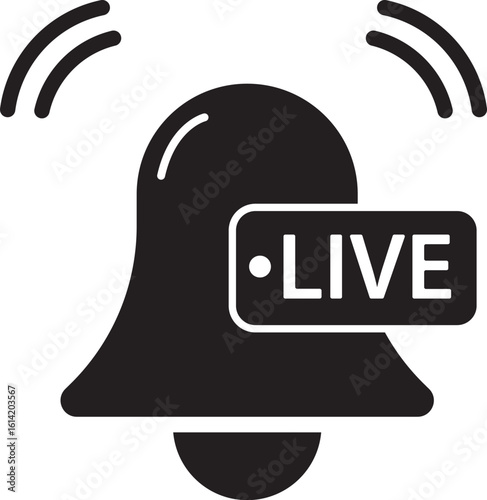 Ringing notification bell icon with a live tag for streaming or broadcast alerts.