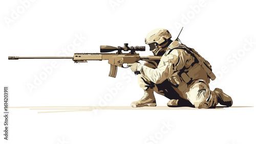 Sniper soldier with rifle in action