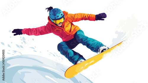 Female Snowboarder enjoying winter snowboarding