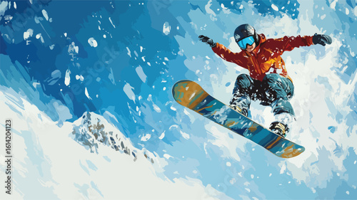 Thrilling Snowboarder Jumping in Blue Sky