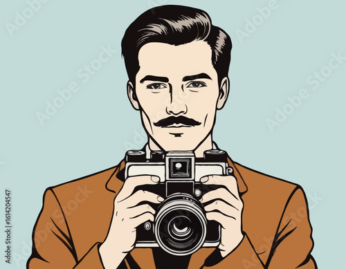 Retro Photographer – Man Taking a Photo with a Vintage Camera