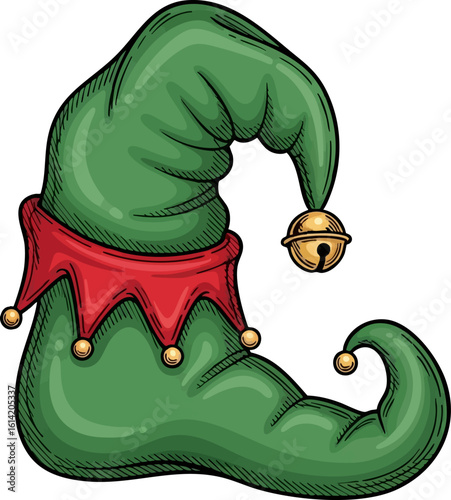 Pointed Elf Shoe with Jingle Bell Ornament