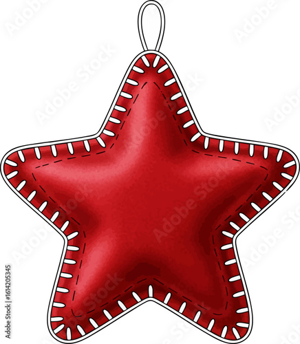 Red Felt Star with White Stitching Ornament