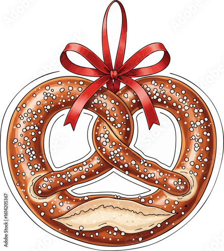 Pretzel with Red Ribbon Ornament
