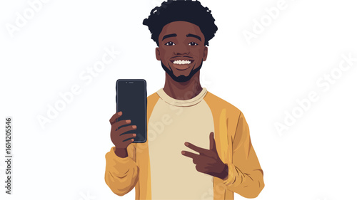 Happy Young Black Man Phone Portrait