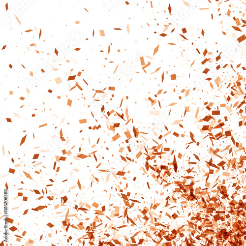 A festive explosion of copper shards like confetti, concentrated at the base and thinning towards the top on a white square canvas.