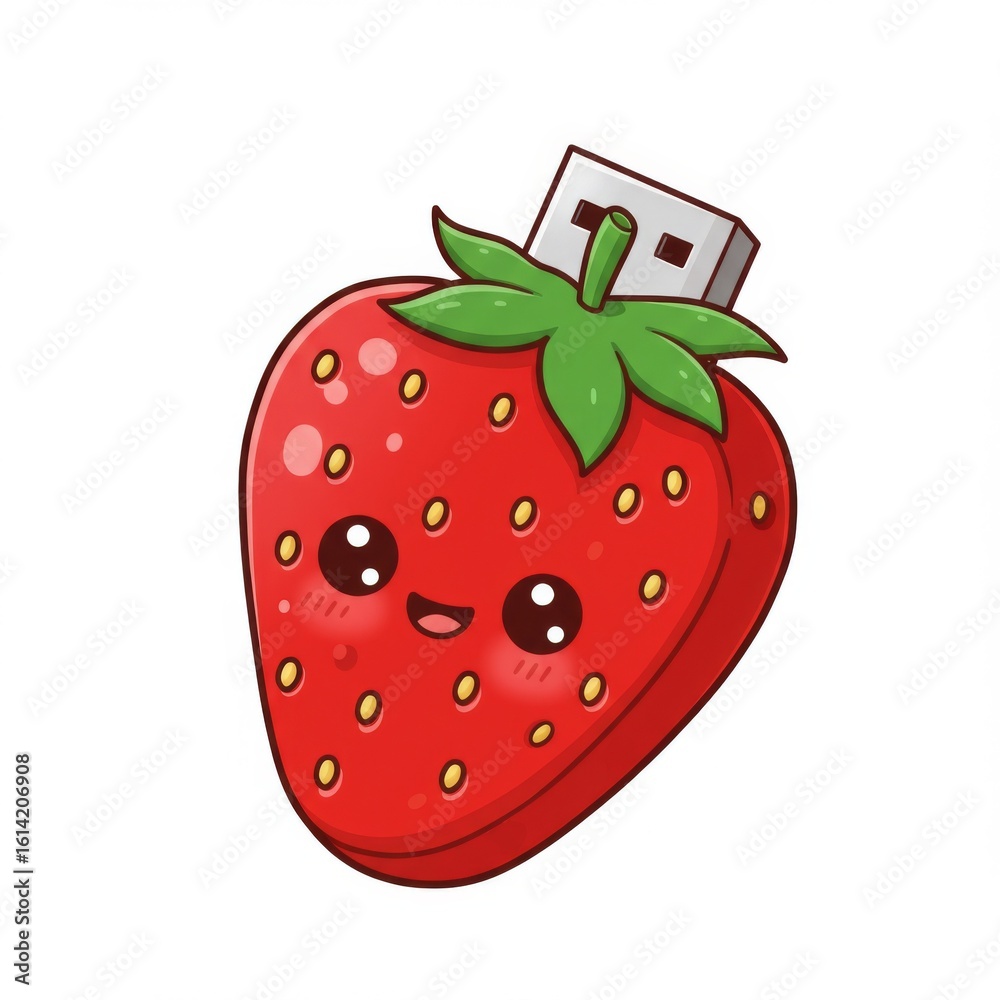 Obraz premium Cute Cartoon Strawberry Shaped USB Flash Drive