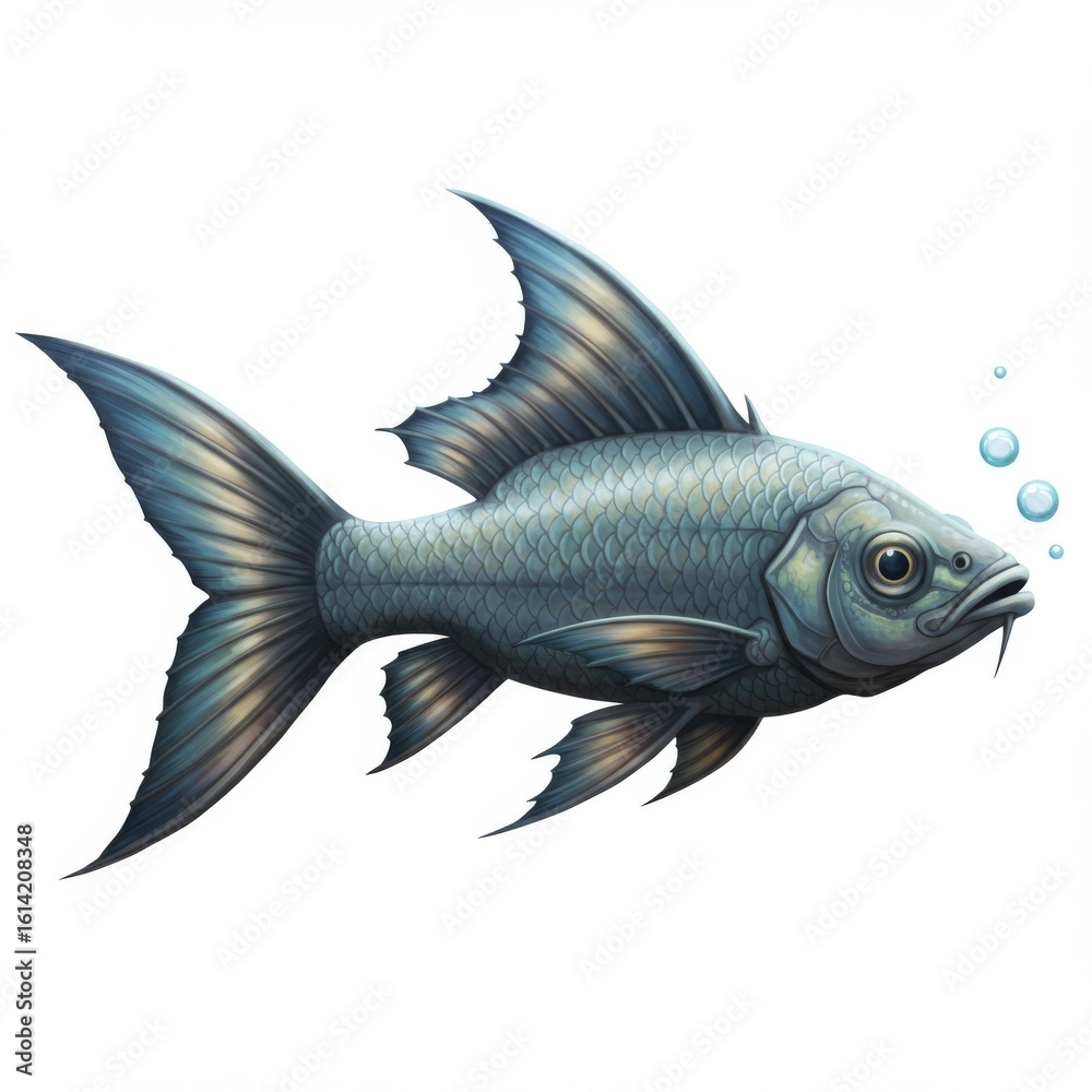 Fototapeta premium Blue and Gray Fish with Large Fins Swimming Underwater