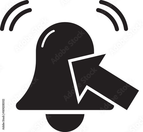 Ringing notification bell icon with a pointer arrow clicking to subscribe. Vector symbol for alerts and reminders on a white background.