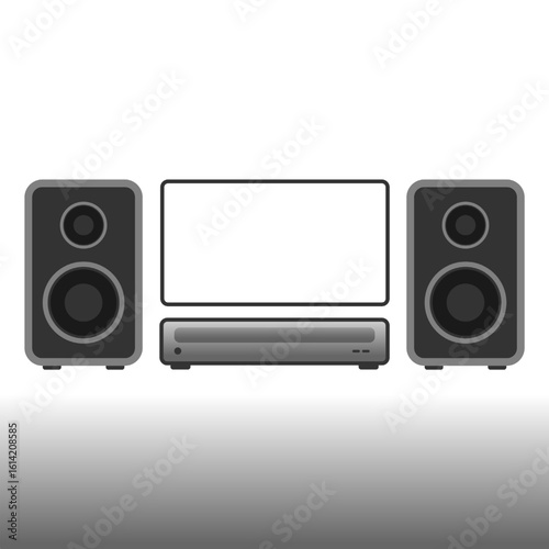 small white screen media player and speakers illustration