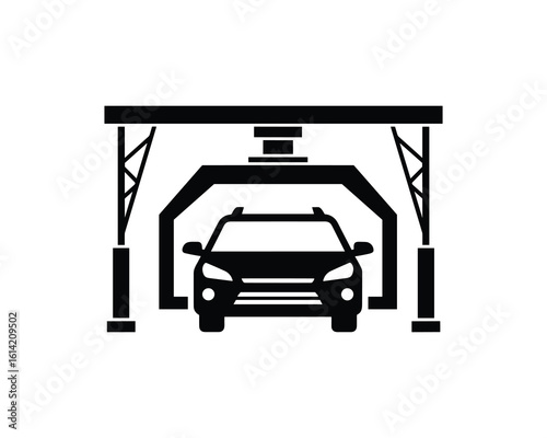 Car Wash Tunnel Icon, Automotive Service Station Machine, Black Silhouette Vector Illustration