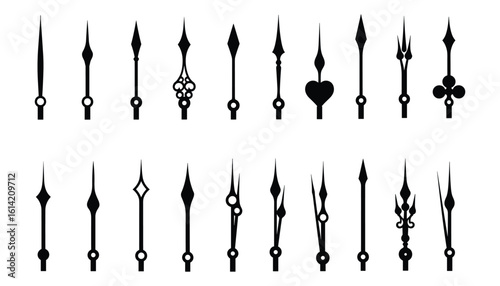 Clock Hands Set Black Silhouette, Elegant Assorted Shapes, Decoration Elements, Design Vector Illustration