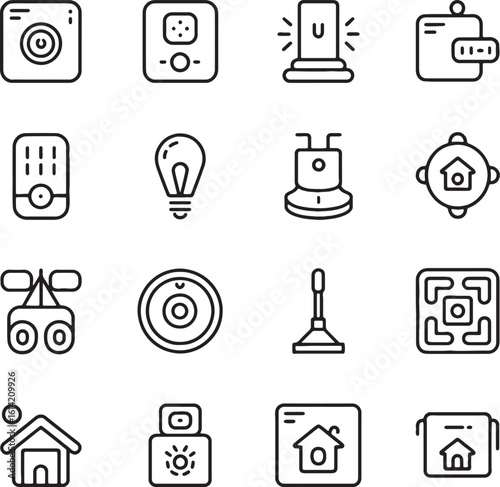 Smart home technology icons security and automation devices vector