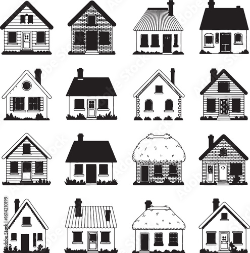 Various houses with different architectural styles and roof types homes buildings