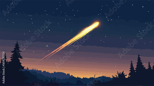 Speeding Comet Falls in Sparkling Sky