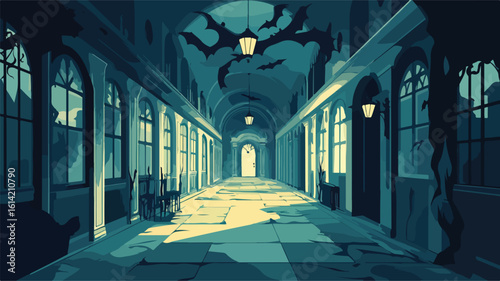 Eerie Haunted House Corridor Atmosphere
